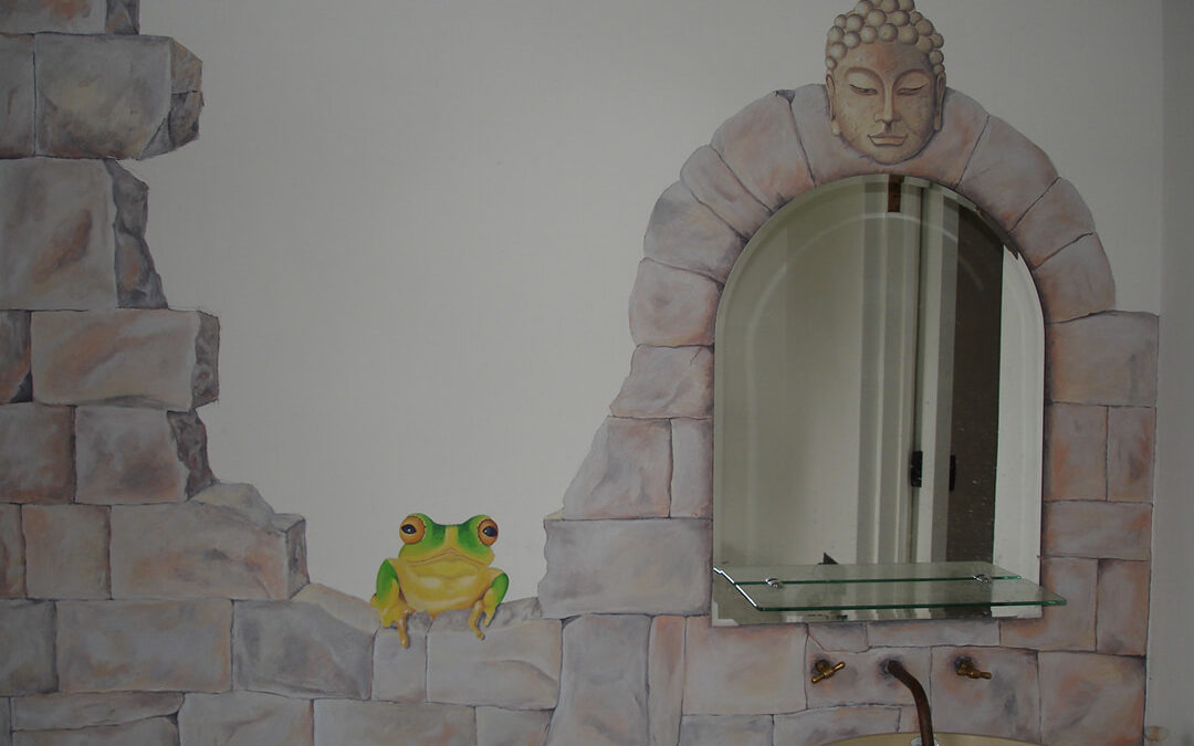 Bathroom mural, acrylics