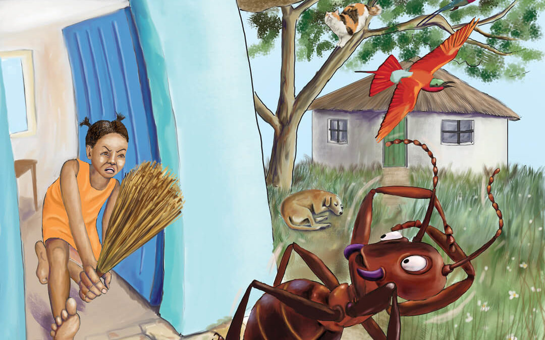 Educational story, ant is chased, digital