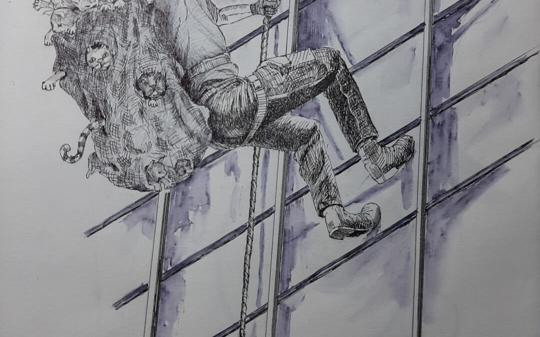 Legend (cat burglar), pen and ink