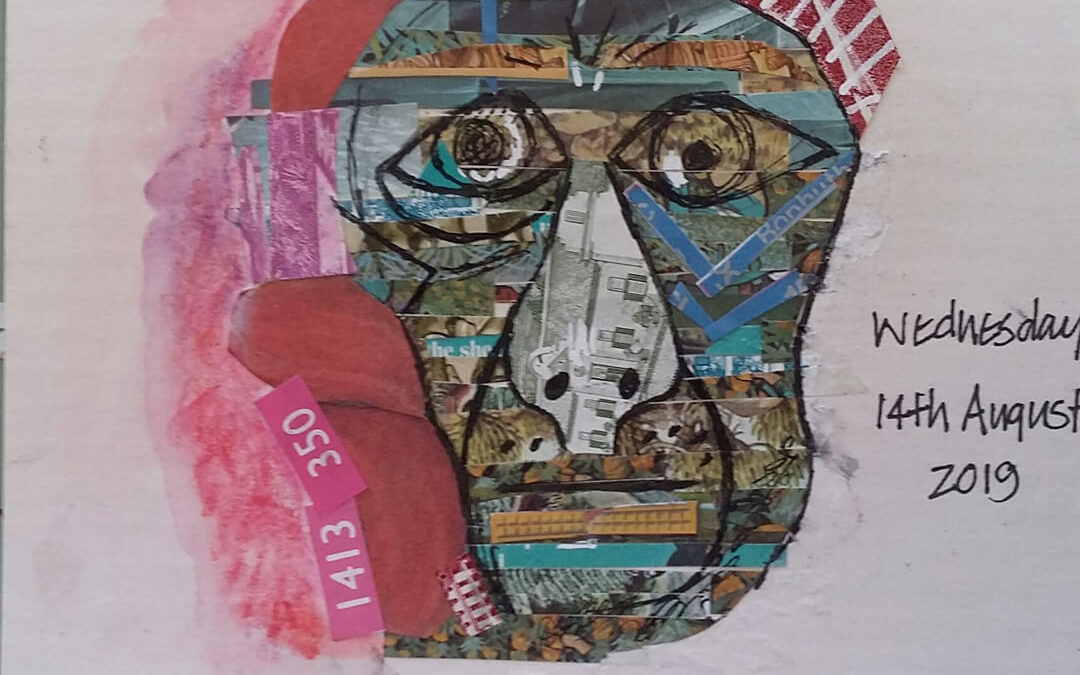 Sketchpack 2019, Picasso self portrait, postage stamps collage