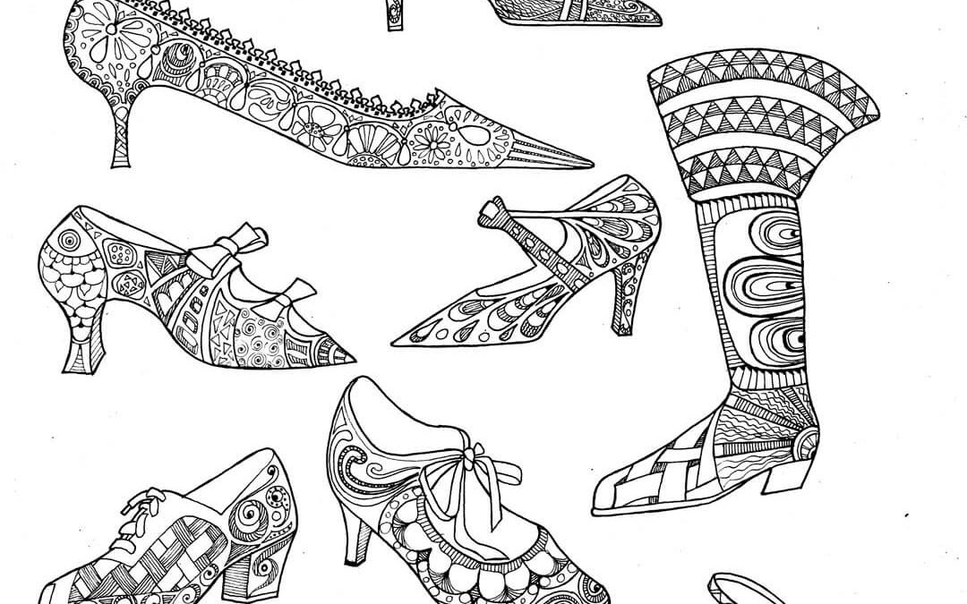 colouring book Shoes pen and ink