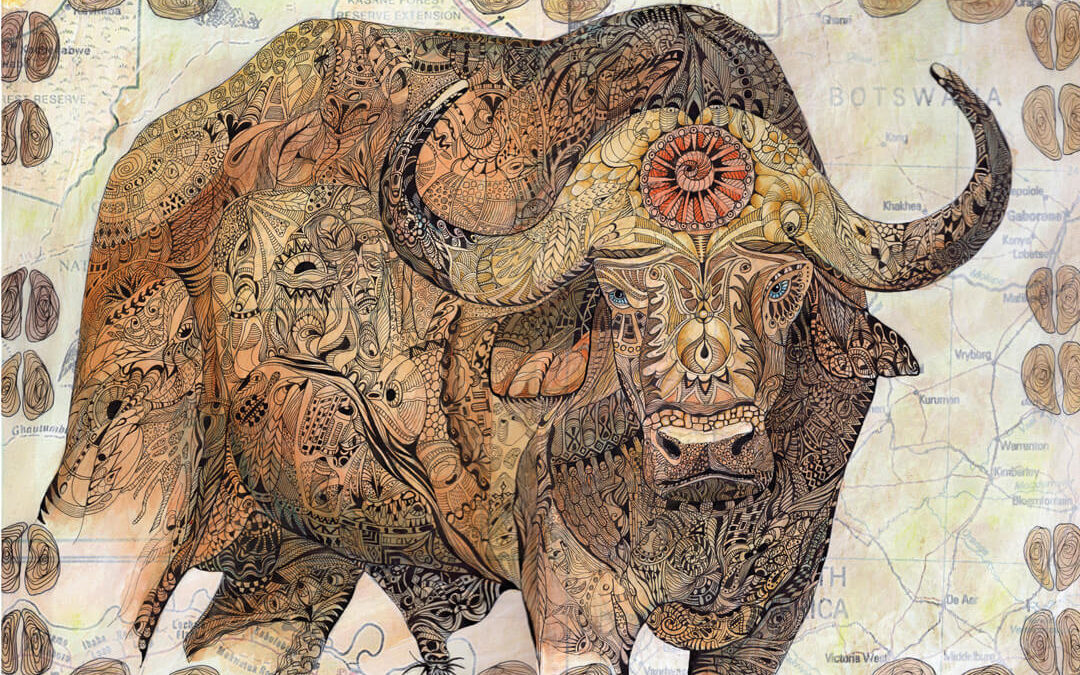 Buffalo, acrylic inks