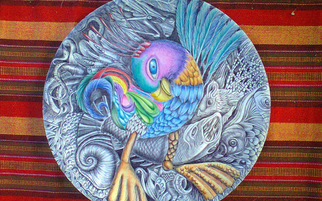 Drawing on a paper plate, ballpoint pen