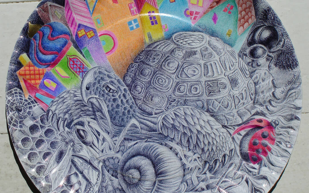 Home, ballpoint pen on a paper plate